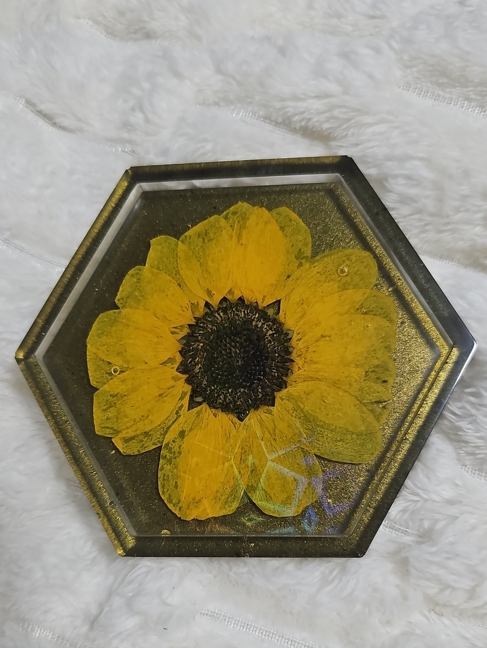 Sunflower Hexagon Tray/Coaster - Yellow Floral Home Accent